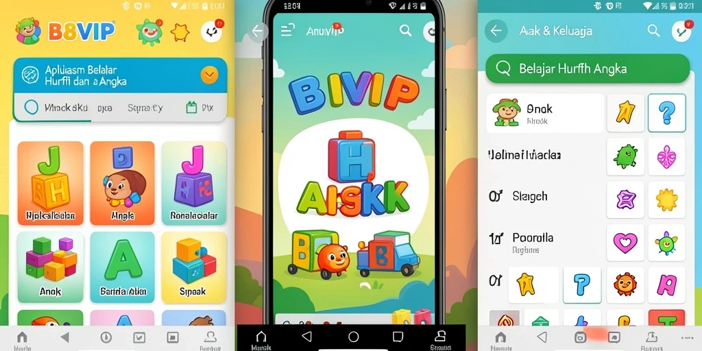 Antarmuka B8VIP menampilkan fitur belajar huruf dan angka yang interaktif.