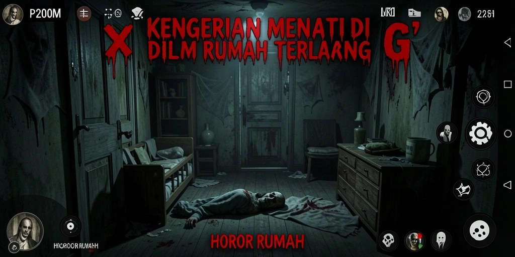 Antarmuka game P200M yang menyeramkan dan menegangkan penuh misteri.