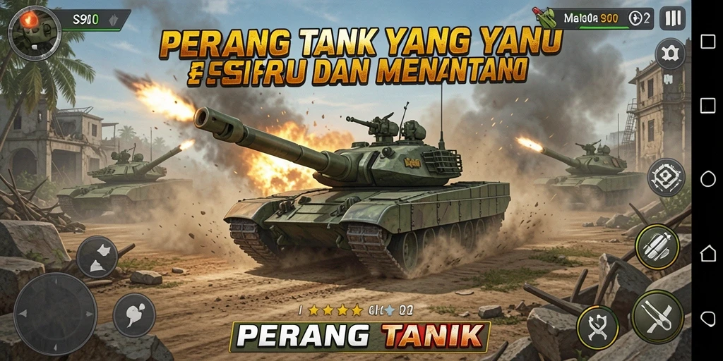 Tampilan antarmuka permainan Perang Tank S80 yang menarik dan interaktif.